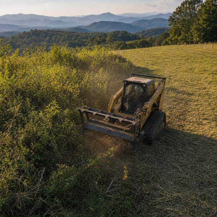 Overgrown pasture mulched back to open, grazeable grass